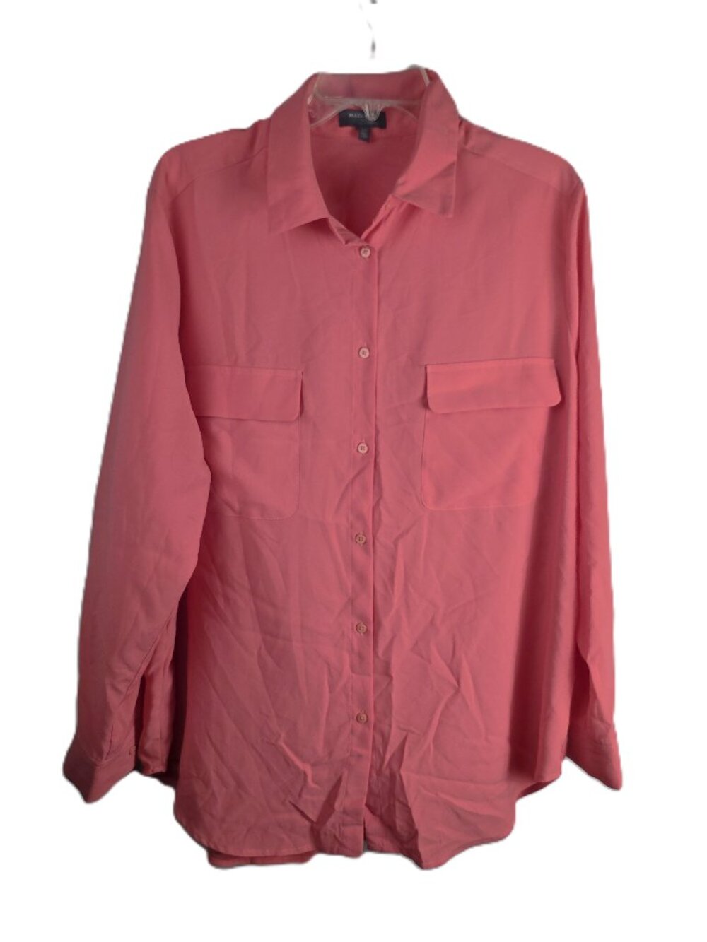 Madison Curvy Blouse Womens 2X Pink Salmon Basic Button Up Long Sleeve Plus Size